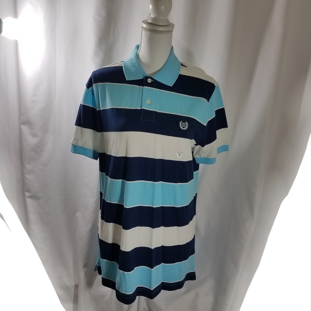Chaps Stripe Blue and White Polo Short Sleeve Size S NWT